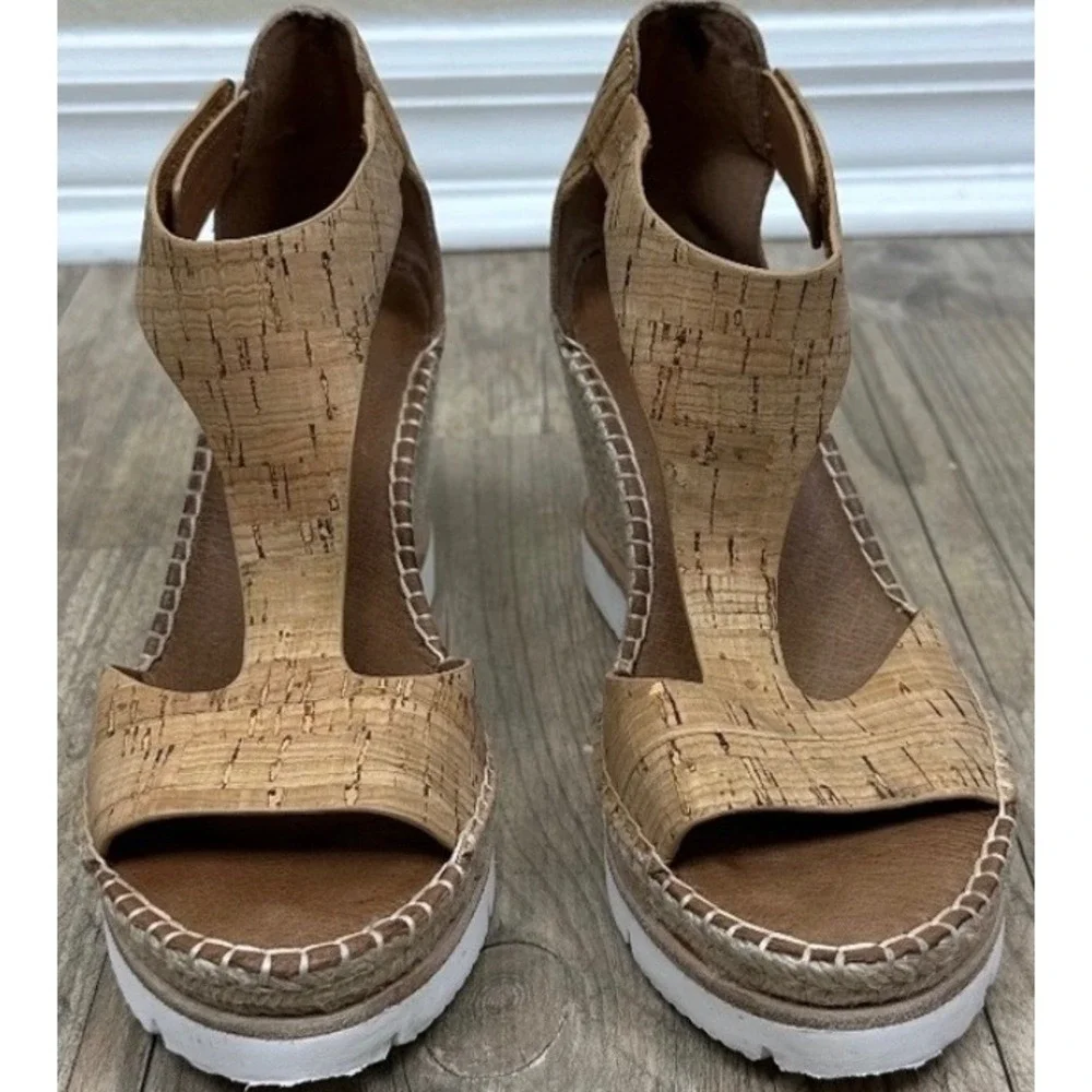 Gentle Souls Kenneth Cole Elyssa Easy T-Strap Cork Espadrille Wedge Sandals 5.5‎